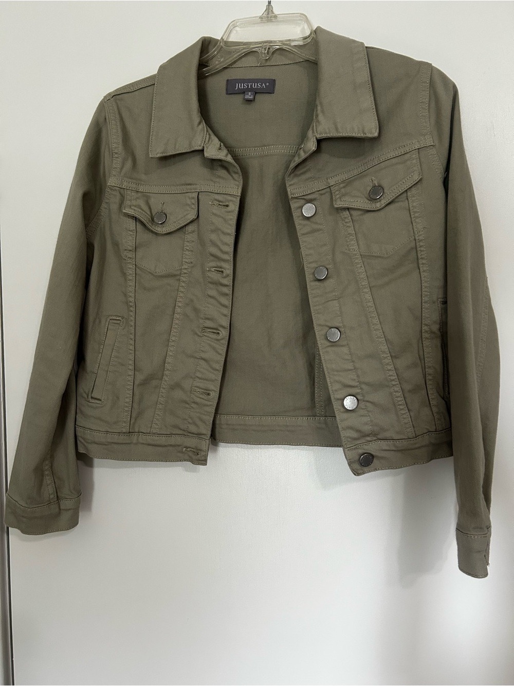 Just USA Olive Utility Jean Jacket with Snap Front